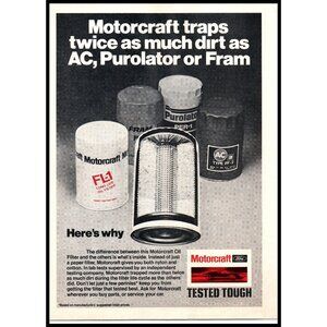 1976 Ford Motorcraft FL-1 Oil Filter Vintage Print Ad Man Cave Mechanic Wall Art